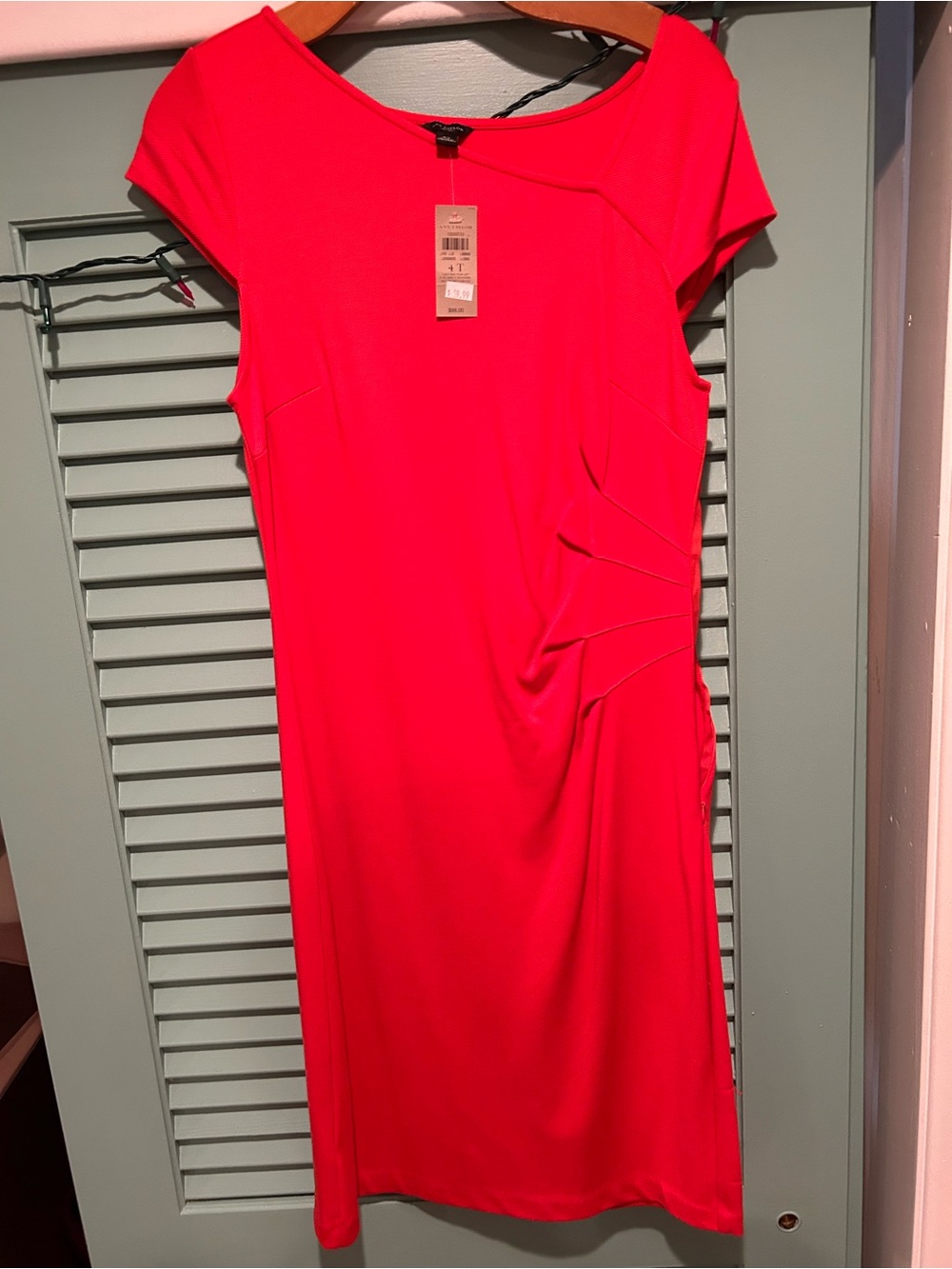 Ann Taylor Red Midi Sheath Dress with Cap Sleeves